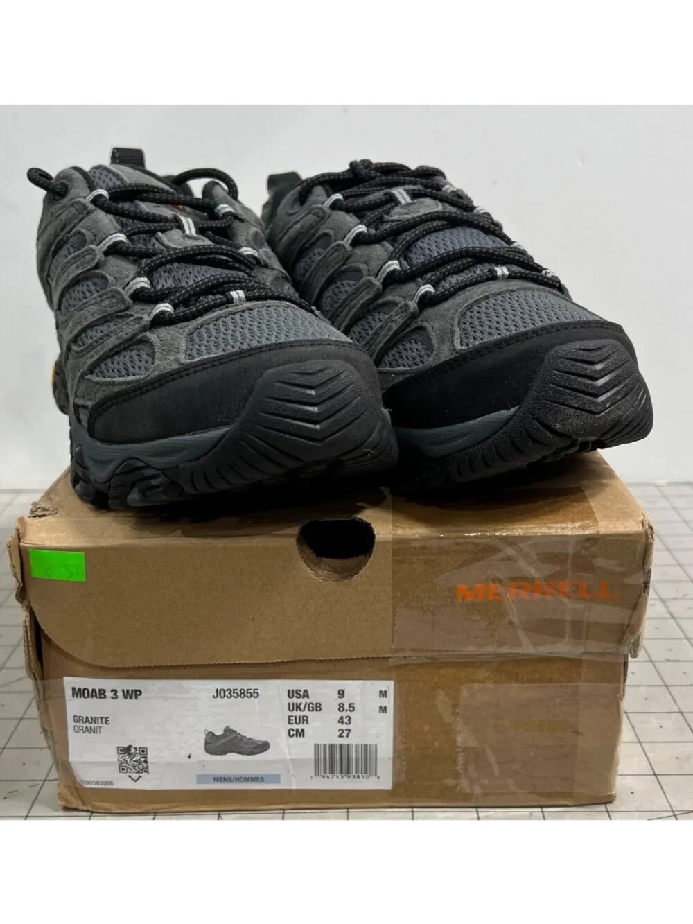 Merrell Moab 3 Waterproof Hiking Shoes Granite Men's Sz. 9 Outdoor Footwear NEW